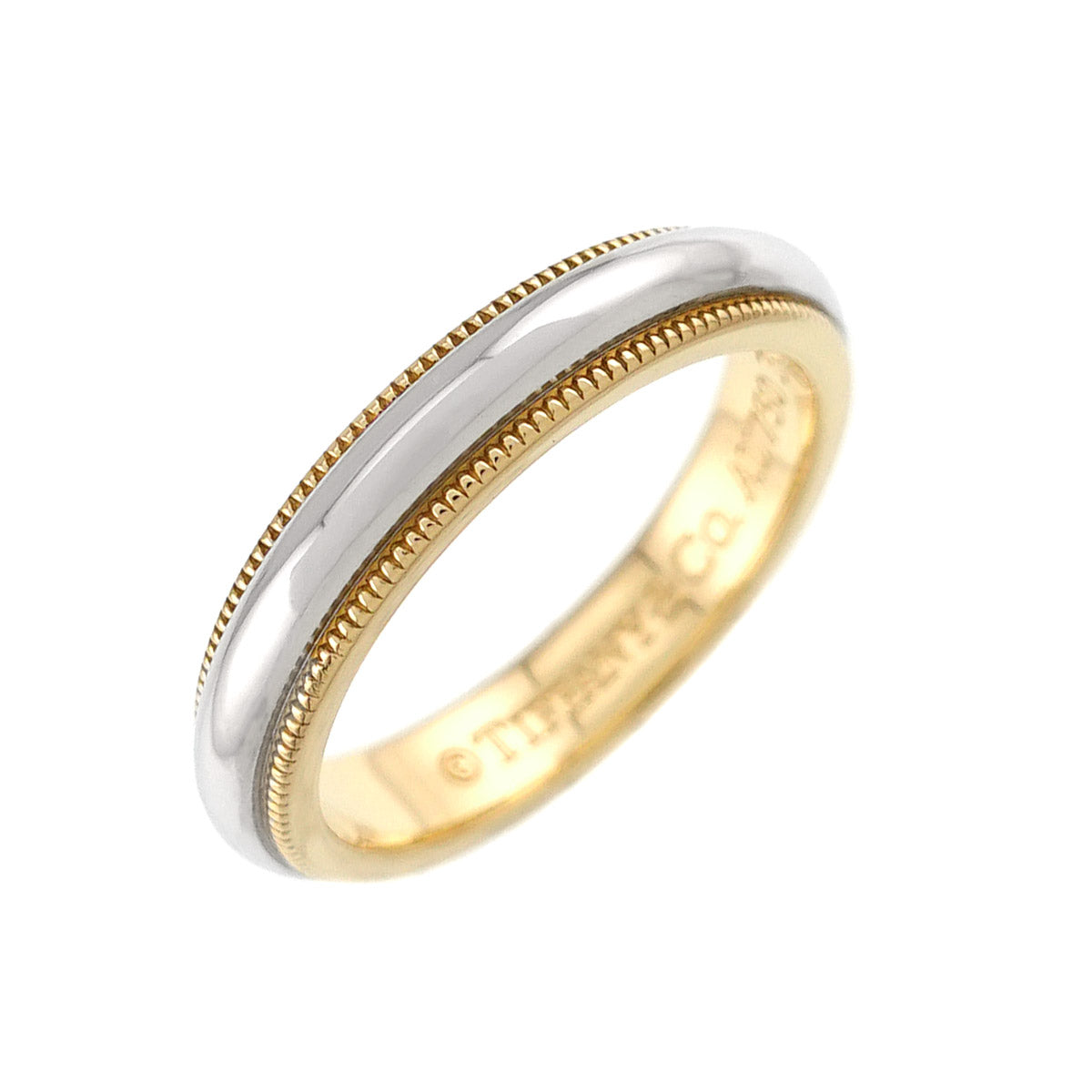 Milgrain Band Ring 18K 750 YG Platinum Size4(US)