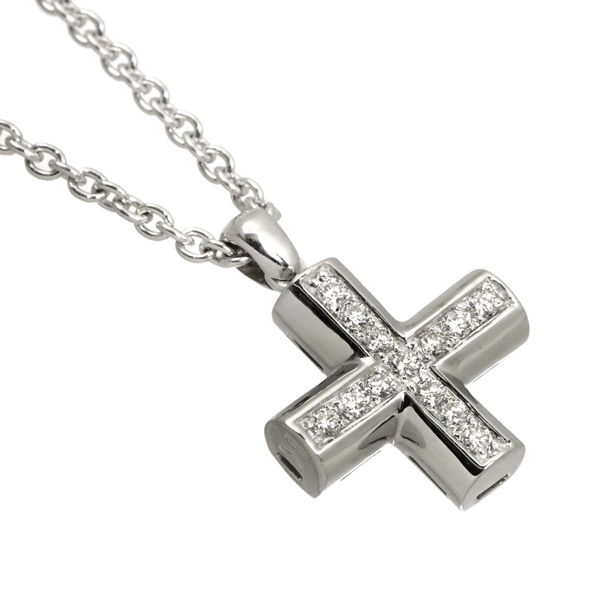 Cross Diamond Necklace K18 18K WG White Gold 750