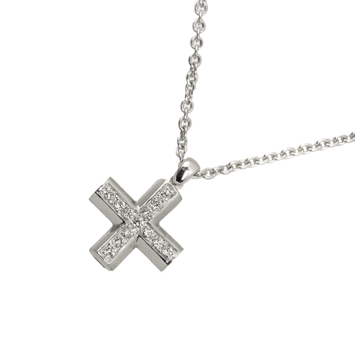 Cross Diamond Necklace K18 18K WG White Gold 750