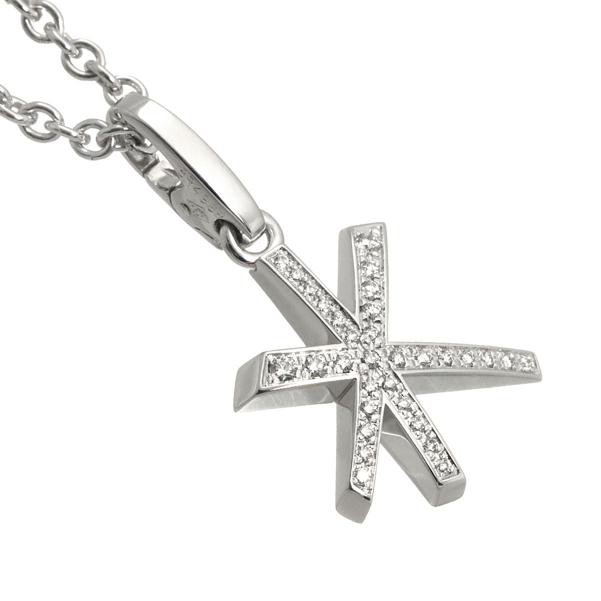 Star Shape Diamond Charm Necklace 18K White Gold 750