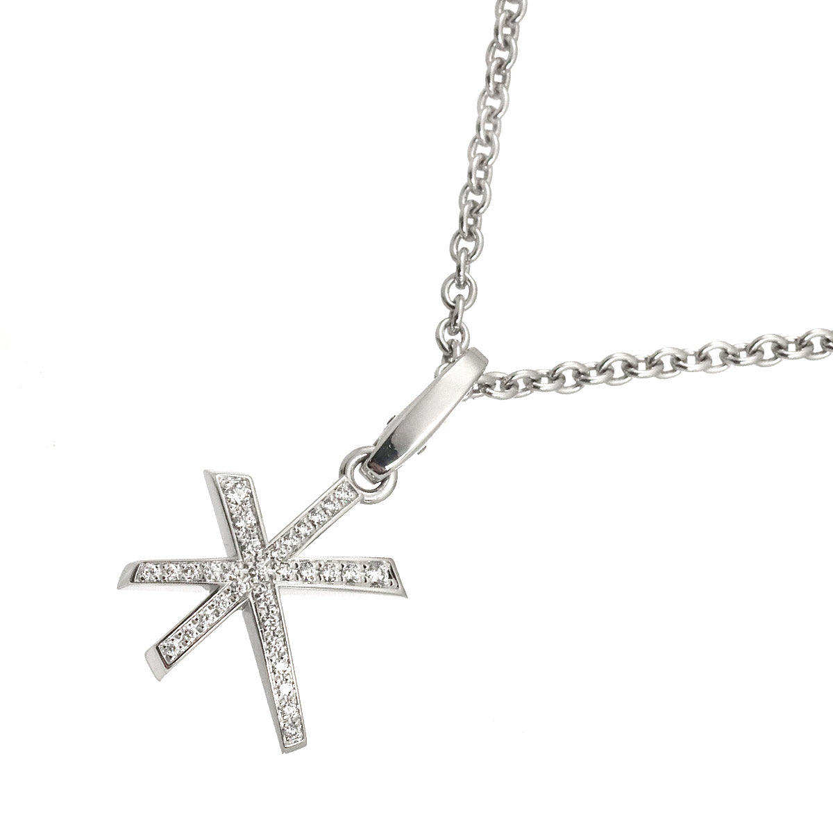 Star Shape Diamond Charm Necklace 18K White Gold 750