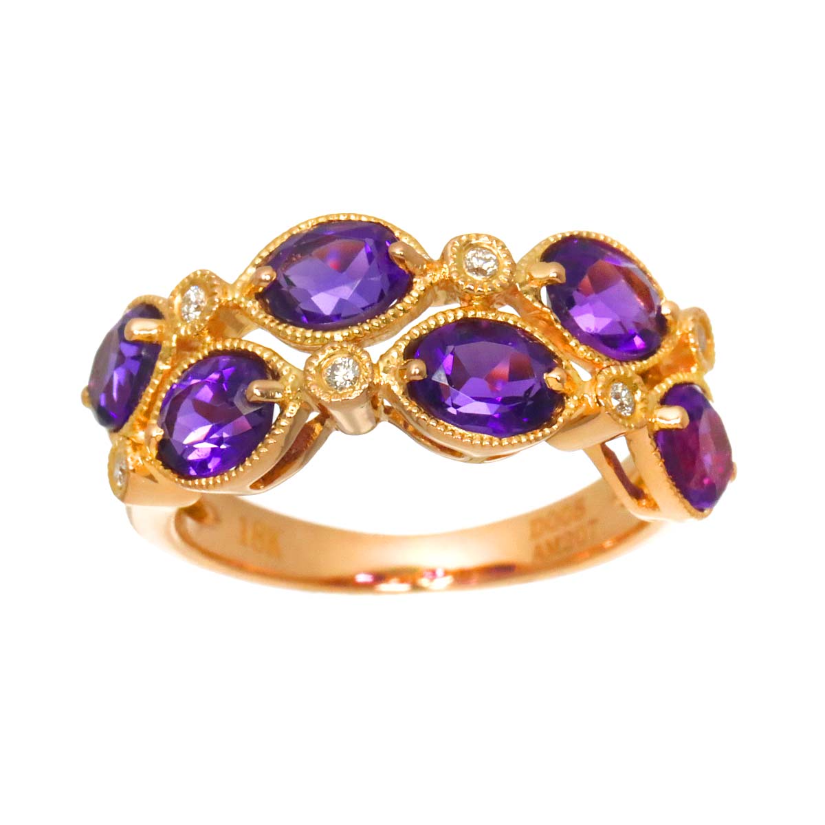 Amethyst 2.05ct Diamond 0.05ct Ring 18K PG Pink Gold Size5.25-5.5(US)