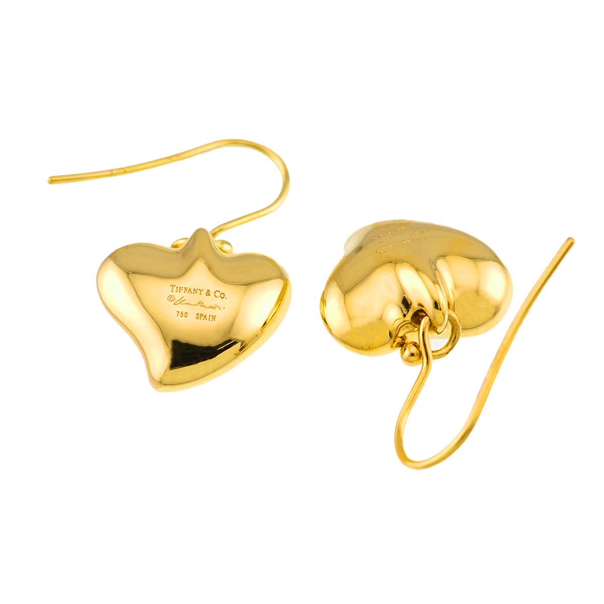 Full Heart Earrings Pierced 18K Yellow Gold 750