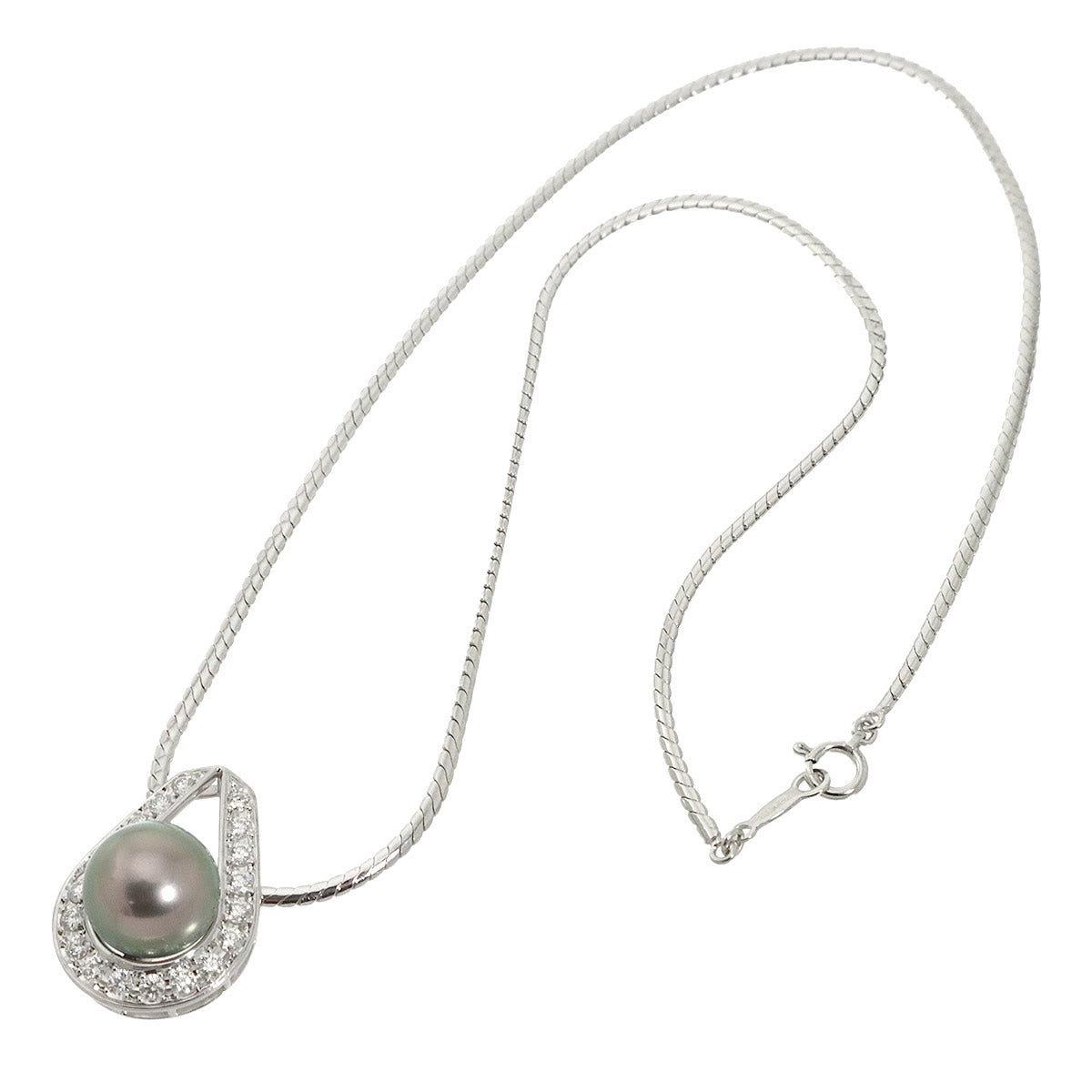 Black Pearl 10.3mm Diamond 0.51ct Necklace 18K White Gold 750