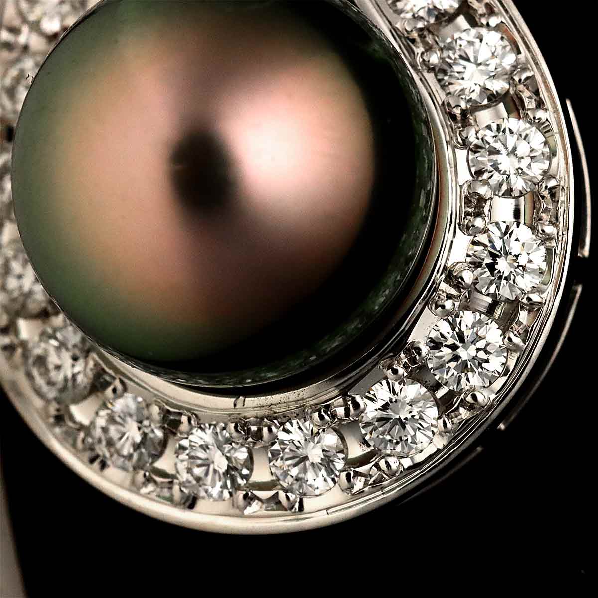 Black Pearl 10.3mm Diamond 0.51ct Necklace 18K White Gold 750