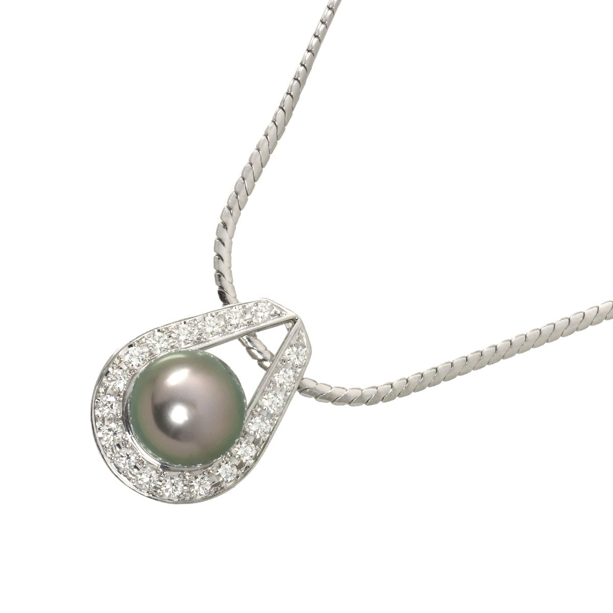 Black Pearl 10.3mm Diamond 0.51ct Necklace 18K White Gold 750