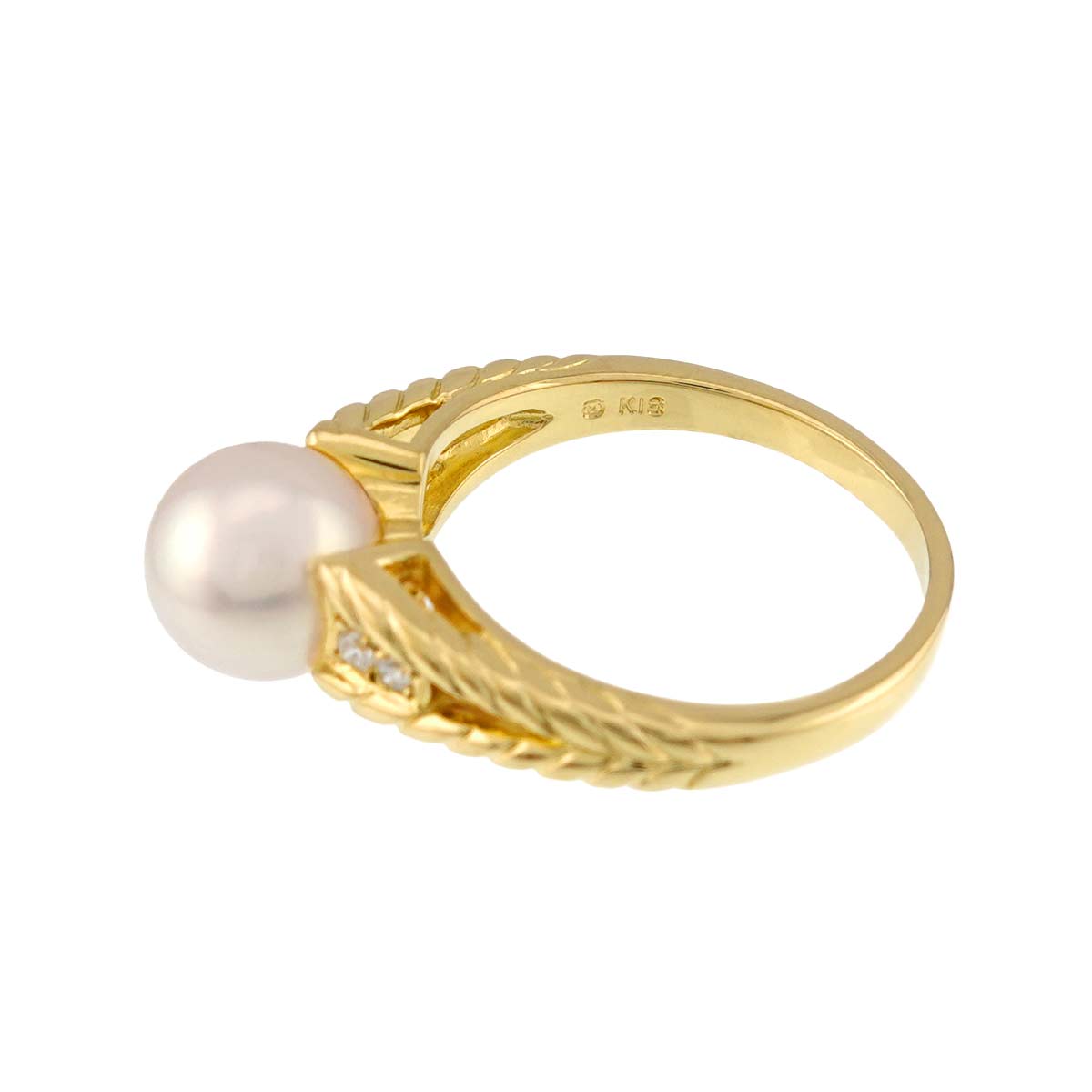 Akoya Pearl 8.0mm Diamond Ring 18K YG 750 Size6.25-6.5(US)