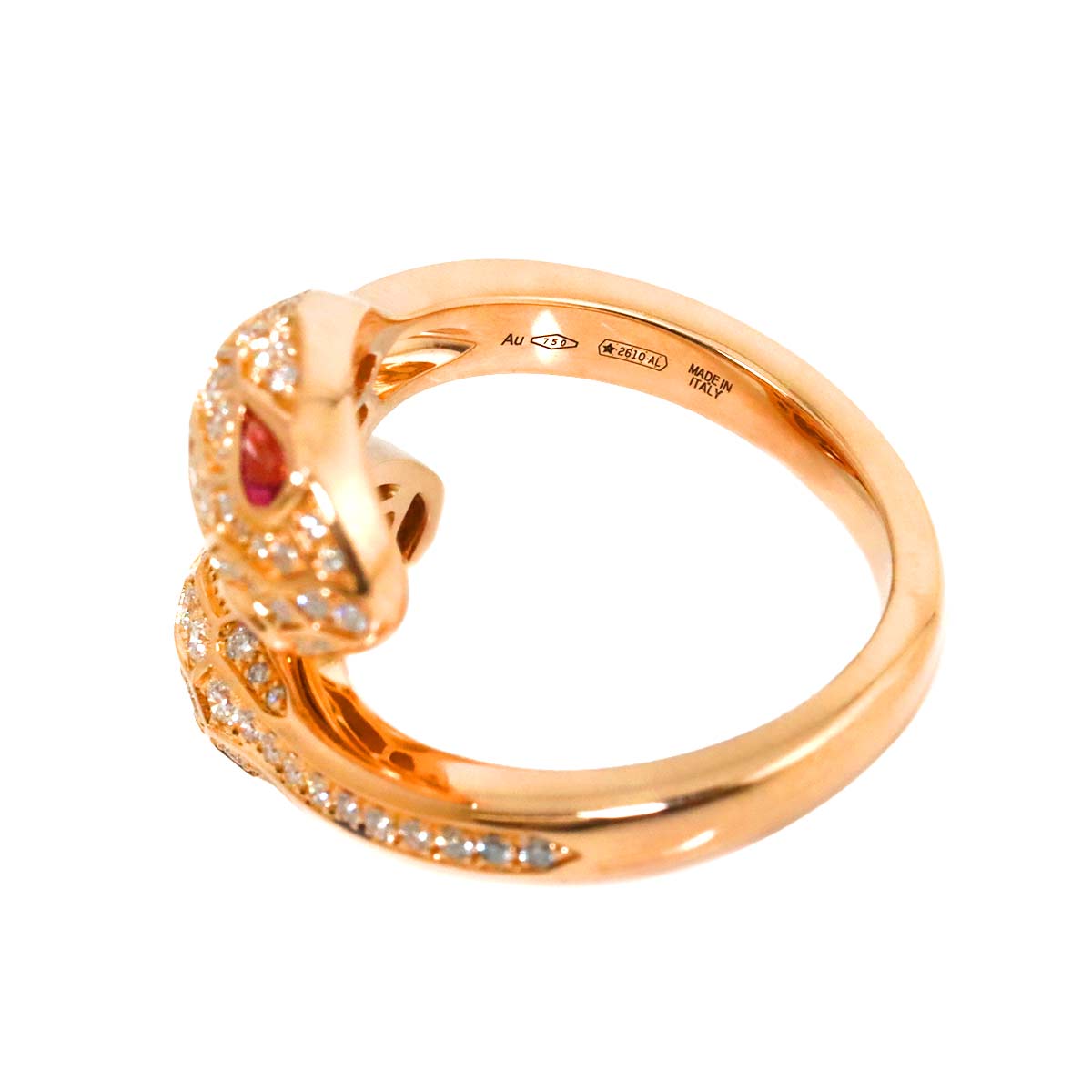 Serpenti Seduttori Diamond Rubellite Ring 18K PG Siz49 4.5-4.75
