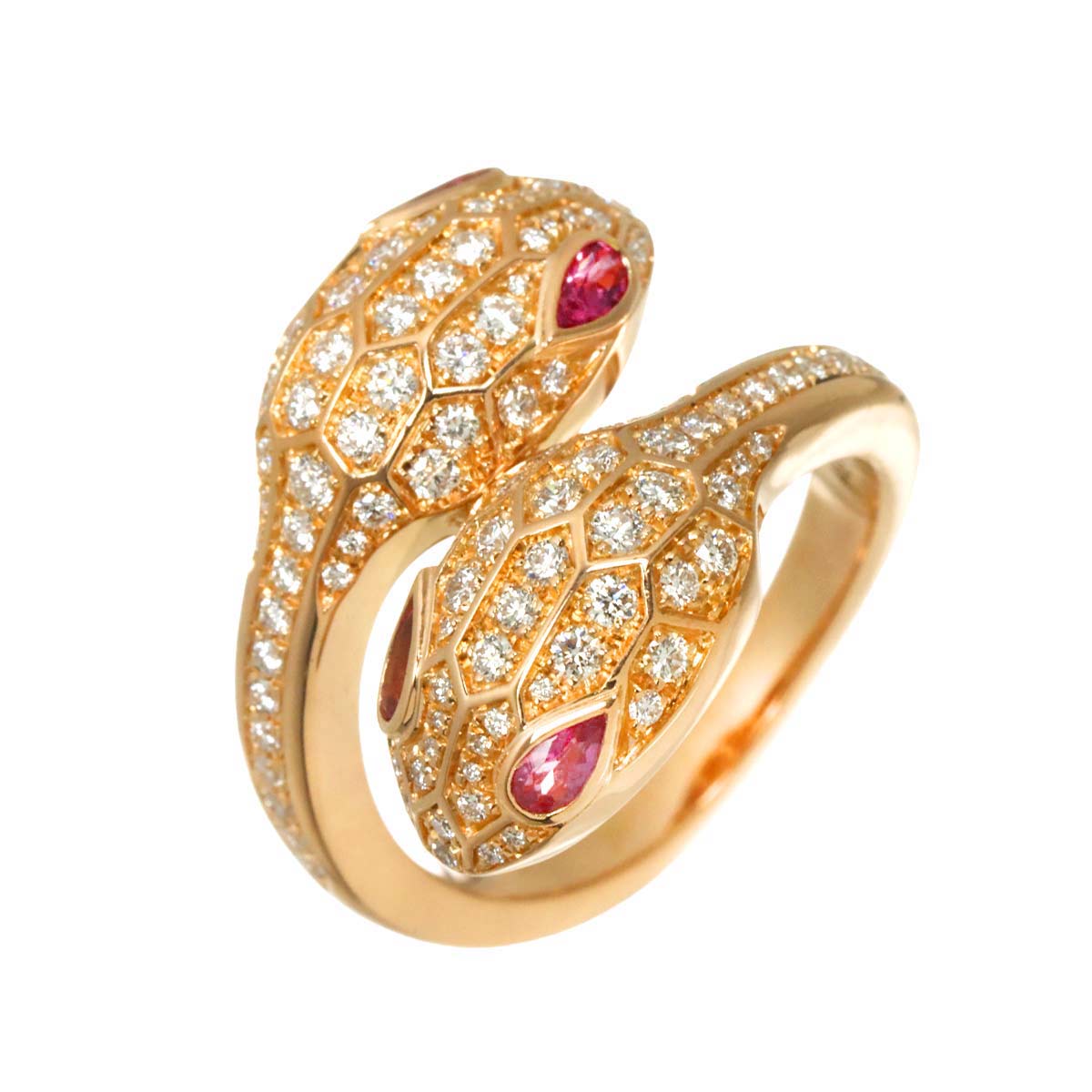 Serpenti Seduttori Diamond Rubellite Ring 18K PG Siz49 4.5-4.75
