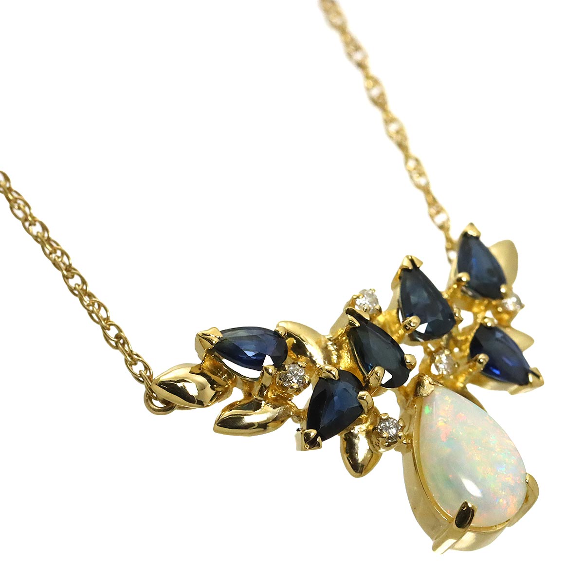 GIVENCHY Opal Sapphire Diamond Necklace 18K YG 750