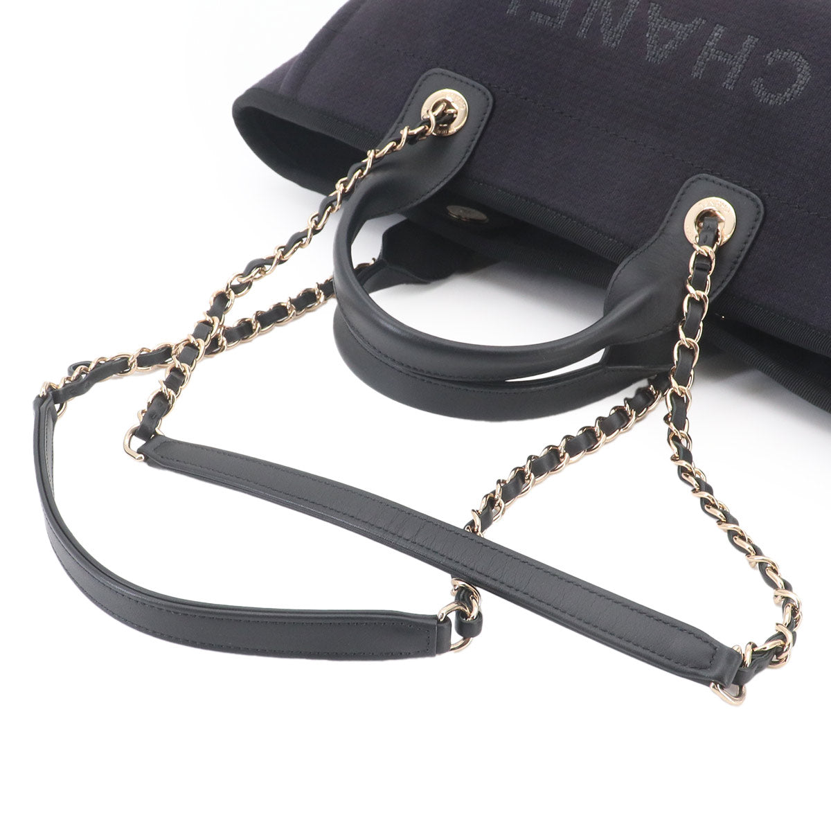 Deauville Small Shopping Tote Chain Shoulder Bag Navy AS3257