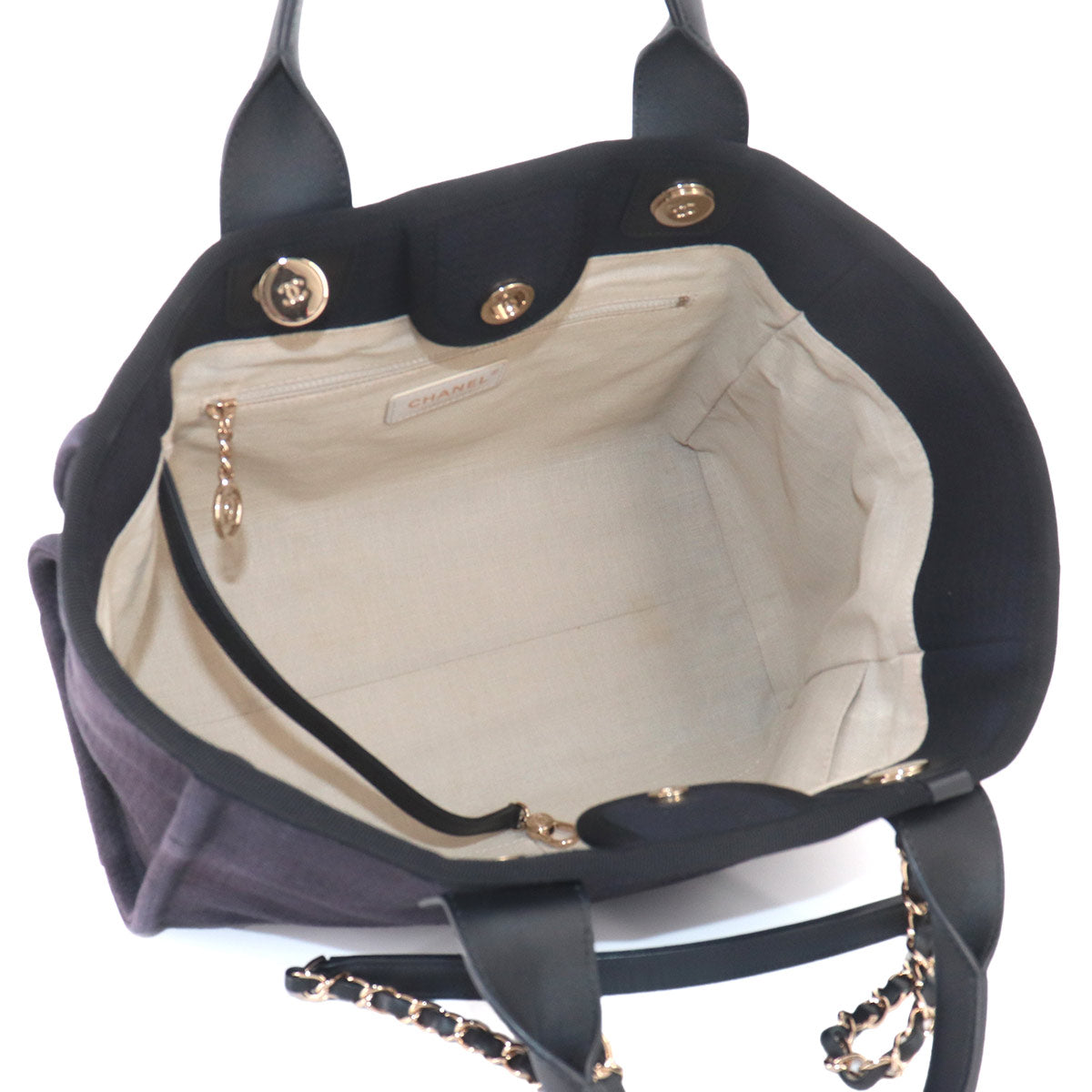 Deauville Small Shopping Tote Chain Shoulder Bag Navy AS3257