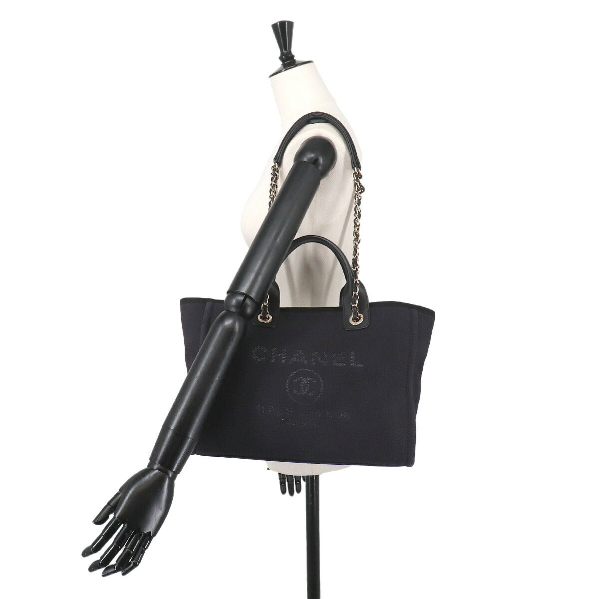 Deauville Small Shopping Tote Chain Shoulder Bag Navy AS3257