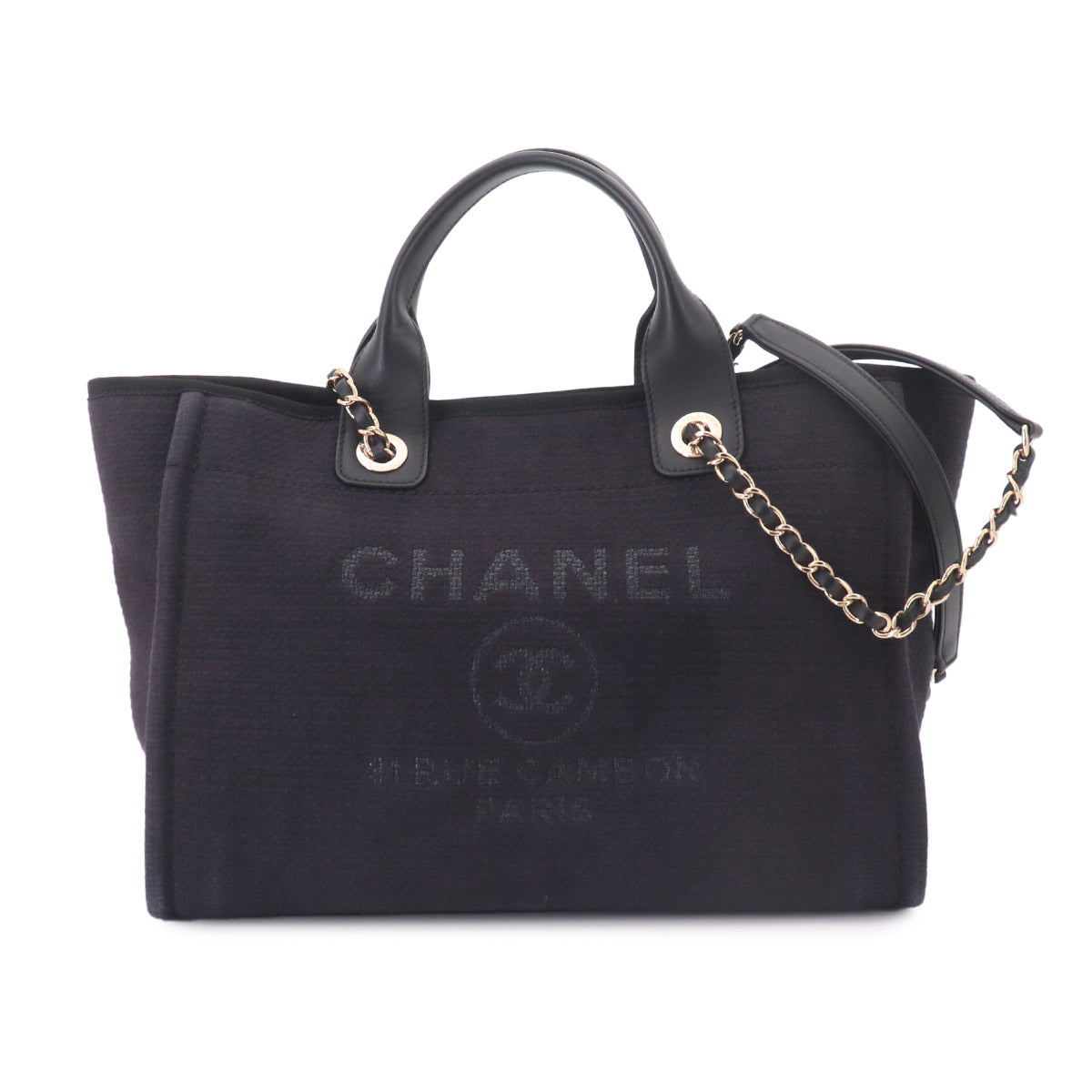 Deauville Small Shopping Tote Chain Shoulder Bag Navy AS3257