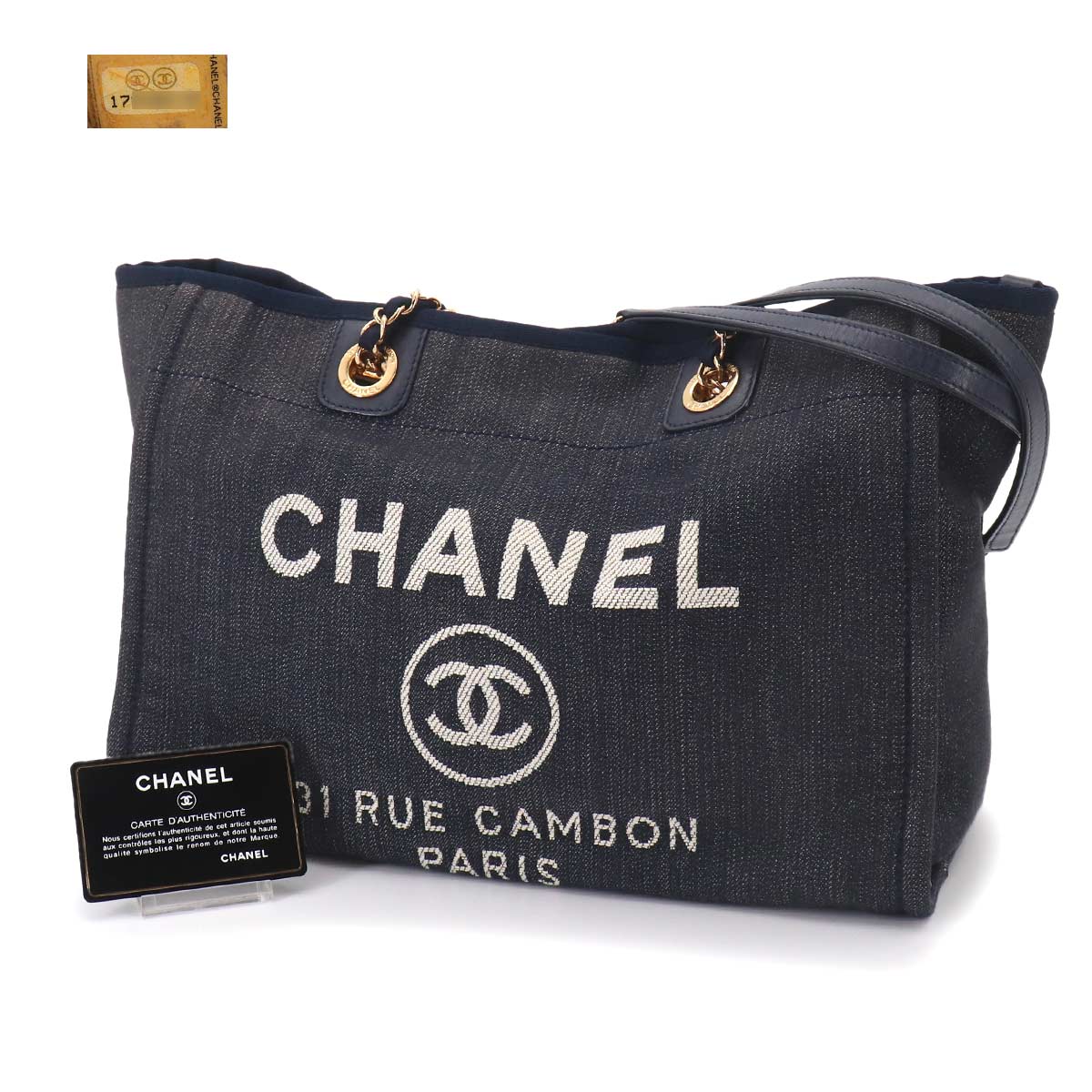 Deauville Chain Tote Bag Denim Leather Navy A67001 Purse