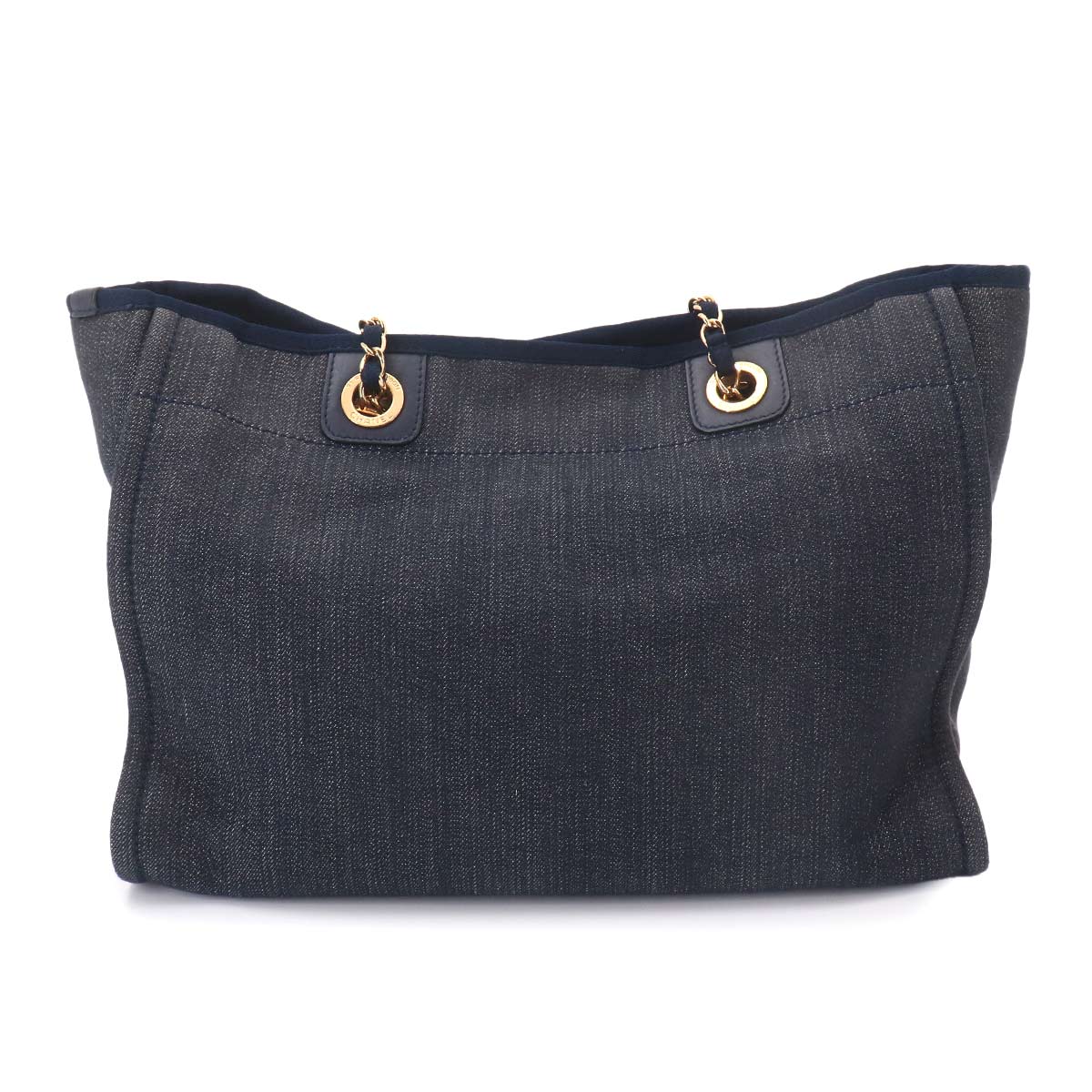 Deauville Chain Tote Bag Denim Leather Navy A67001 Purse