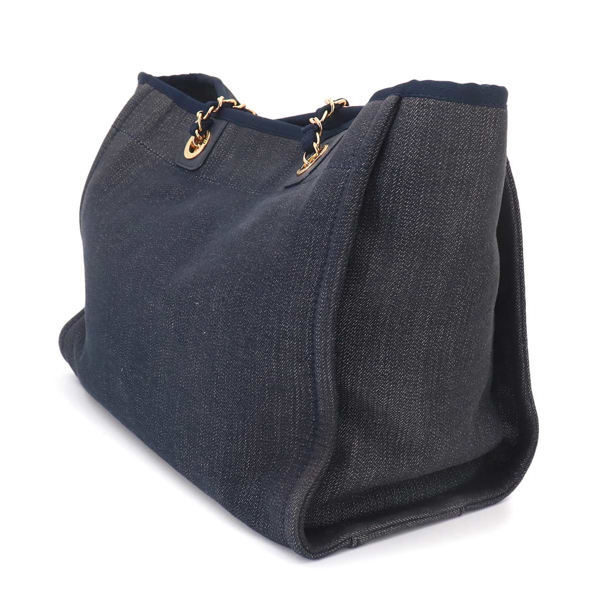 Deauville Chain Tote Bag Denim Leather Navy A67001 Purse