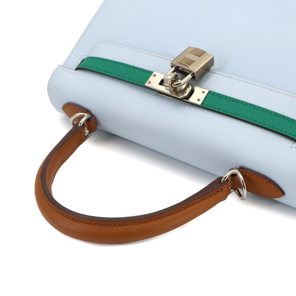 Kelly 25 2way Hand Shoulder Bag Epsom Bleu Brume Vert Jade