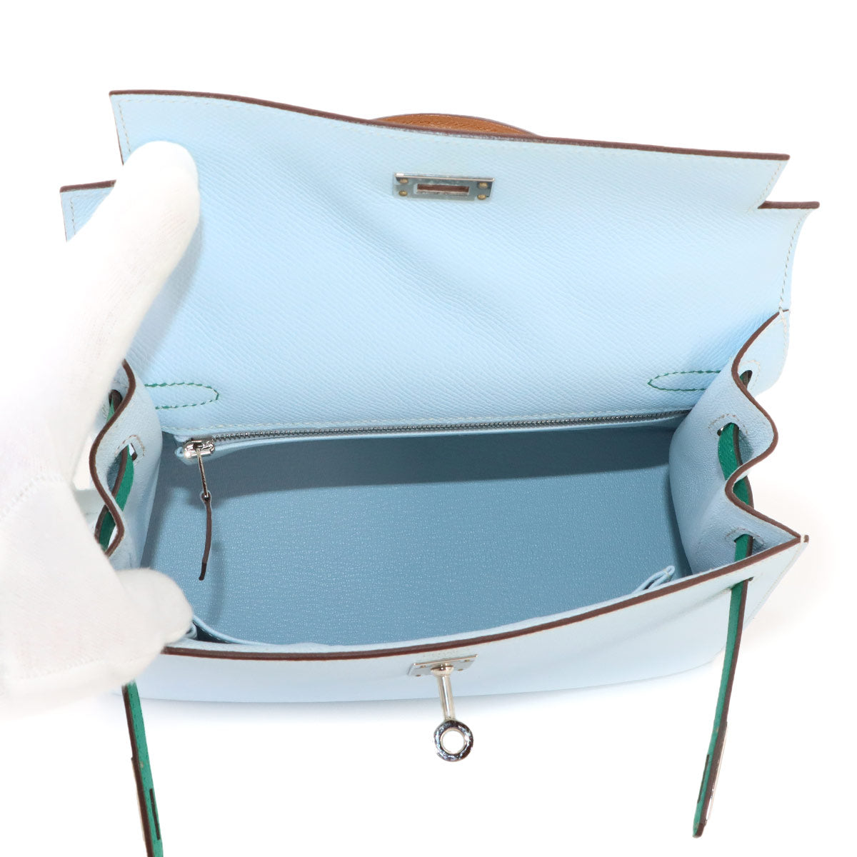 Kelly 25 2way Hand Shoulder Bag Epsom Bleu Brume Vert Jade
