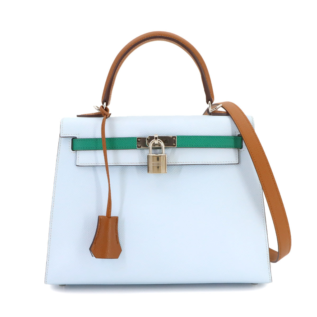 Kelly 25 2way Hand Shoulder Bag Epsom Bleu Brume Vert Jade