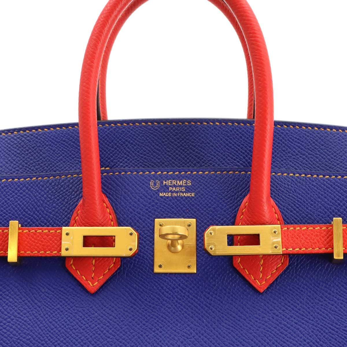 Birkin 25 SPO Hand Bag Epsom Blue Electrique Rouge Pivoine