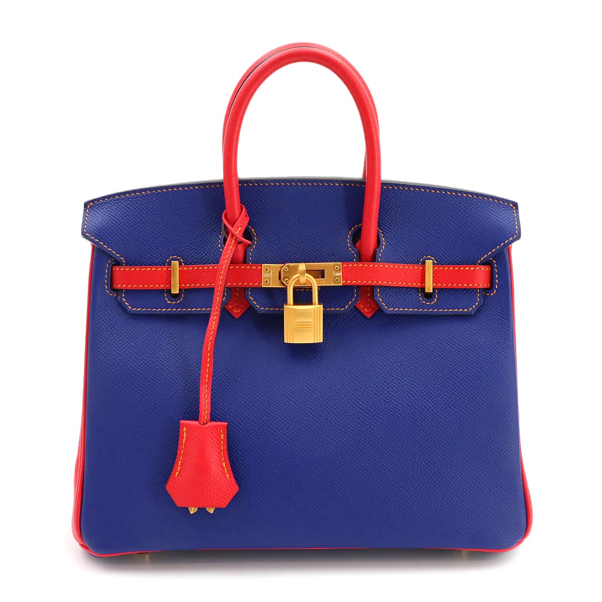 Birkin 25 SPO Hand Bag Epsom Blue Electrique Rouge Pivoine