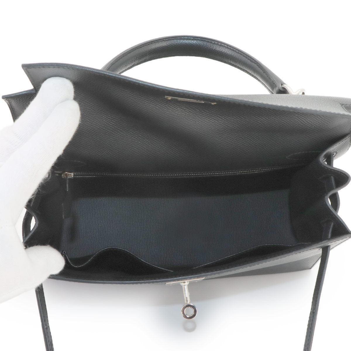 Kelly 28 Veau Epsom Black Hand Shoulder Bag Purse