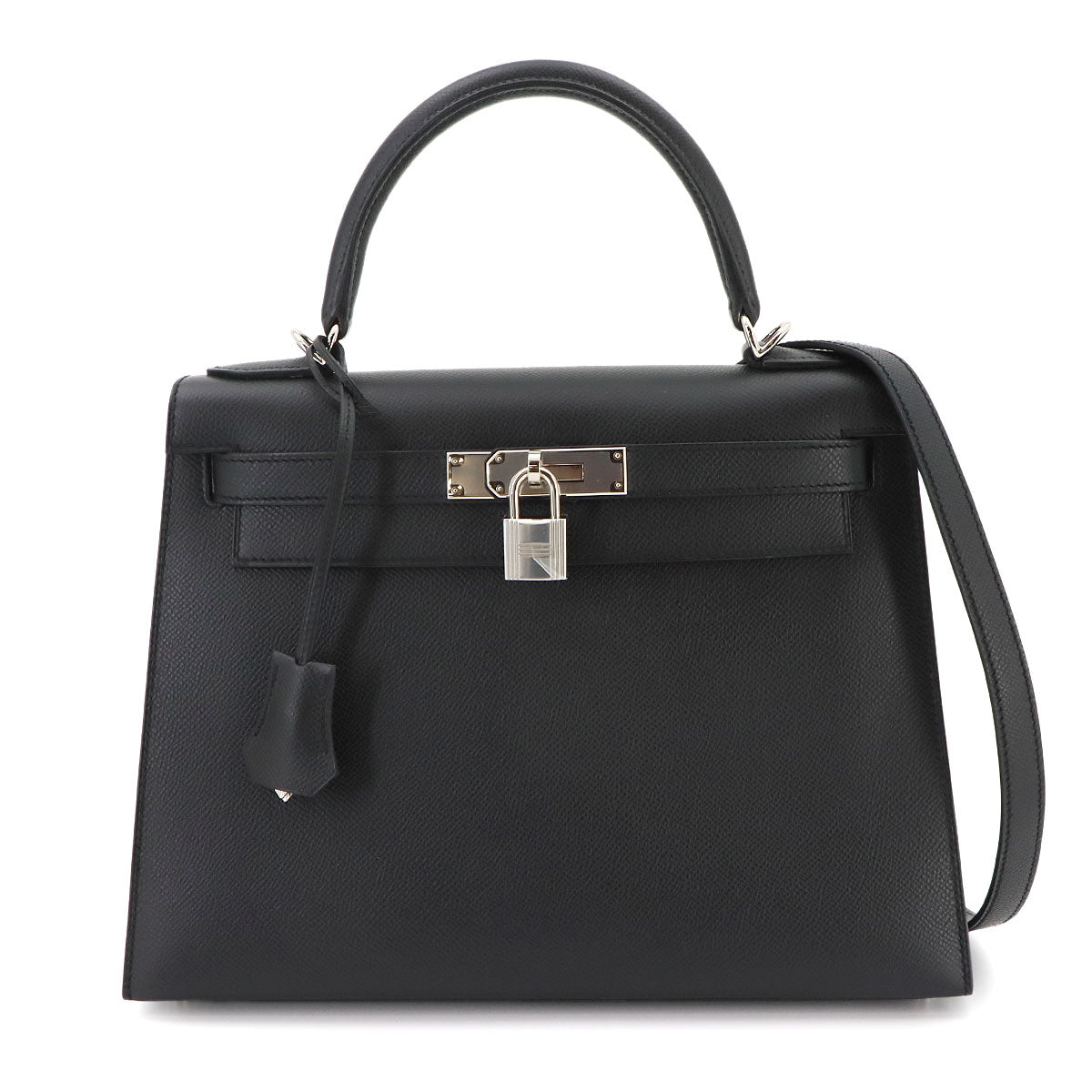 Kelly 28 Veau Epsom Black Hand Shoulder Bag Purse