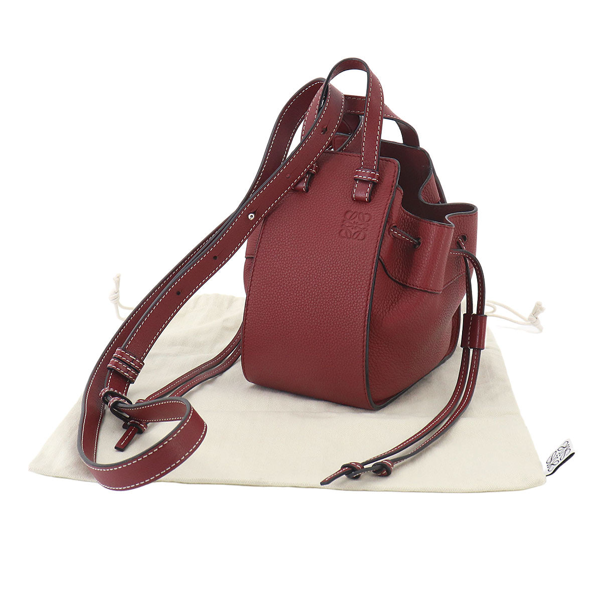 Hammock Drawstring Mini Hand Shoulder Bag Leather Red