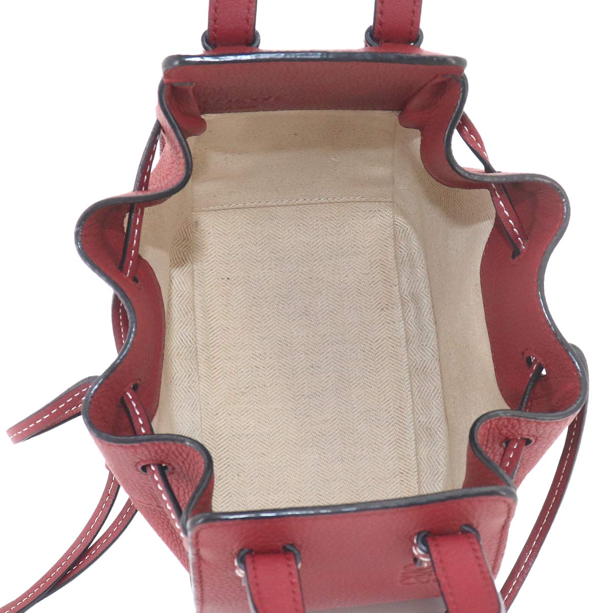 Hammock Drawstring Mini Hand Shoulder Bag Leather Red