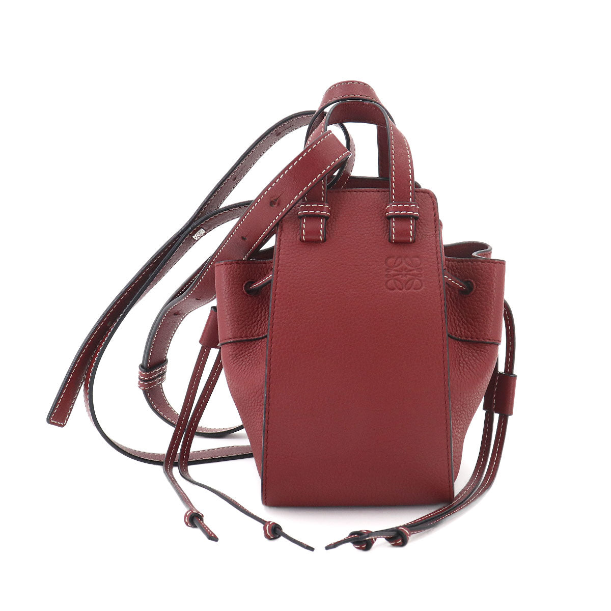 Hammock Drawstring Mini Hand Shoulder Bag Leather Red