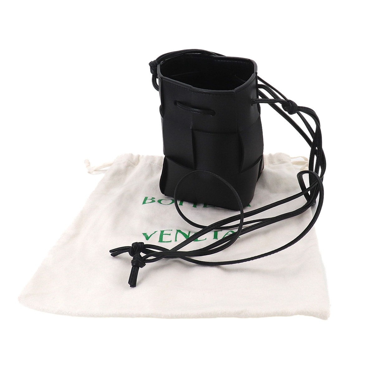 Intrecciato Mini Cassette Bucket Bag Shoulder Black