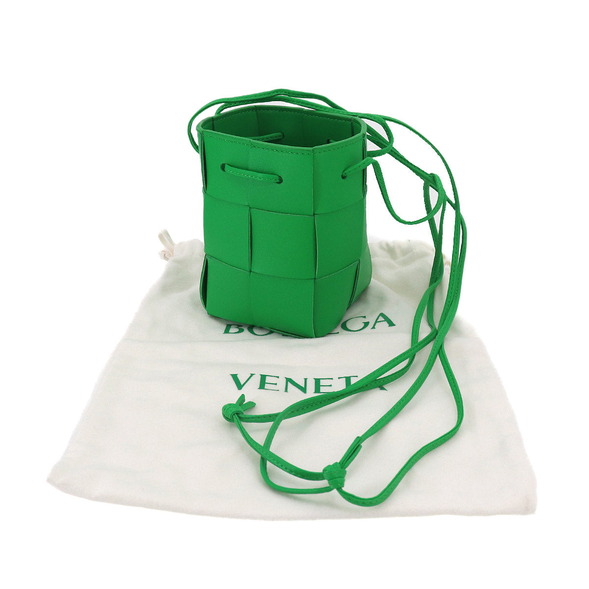 Intrecciato Mini Cassette Bucket Bag Shoulder Green