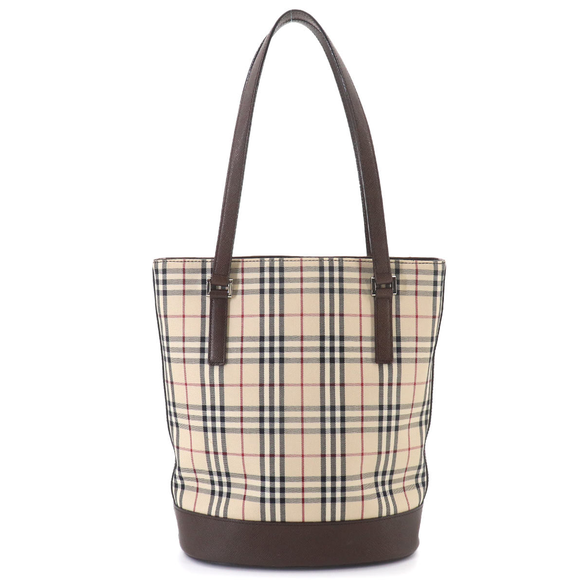 Plaid Tote Bag Canvas Leather Beige Brown Purse