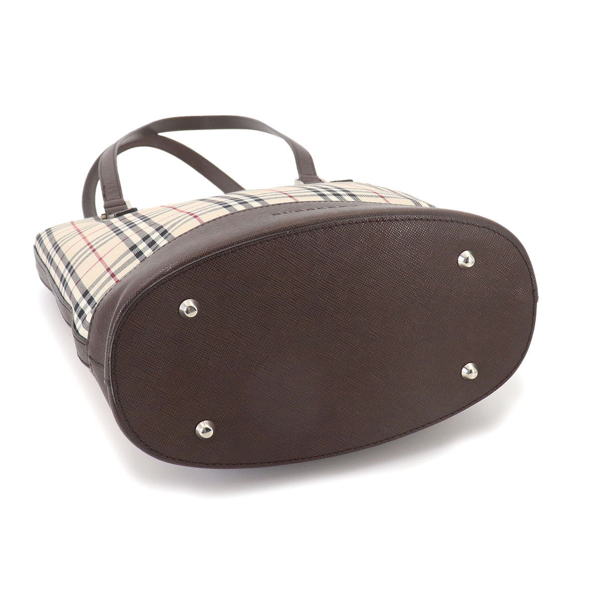Plaid Tote Bag Canvas Leather Beige Brown Purse