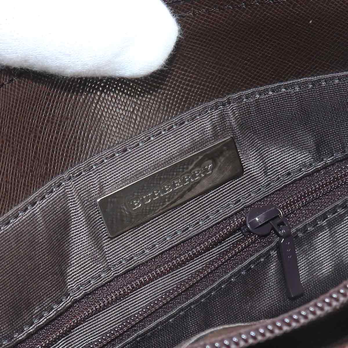 Plaid Tote Bag Canvas Leather Beige Brown Purse