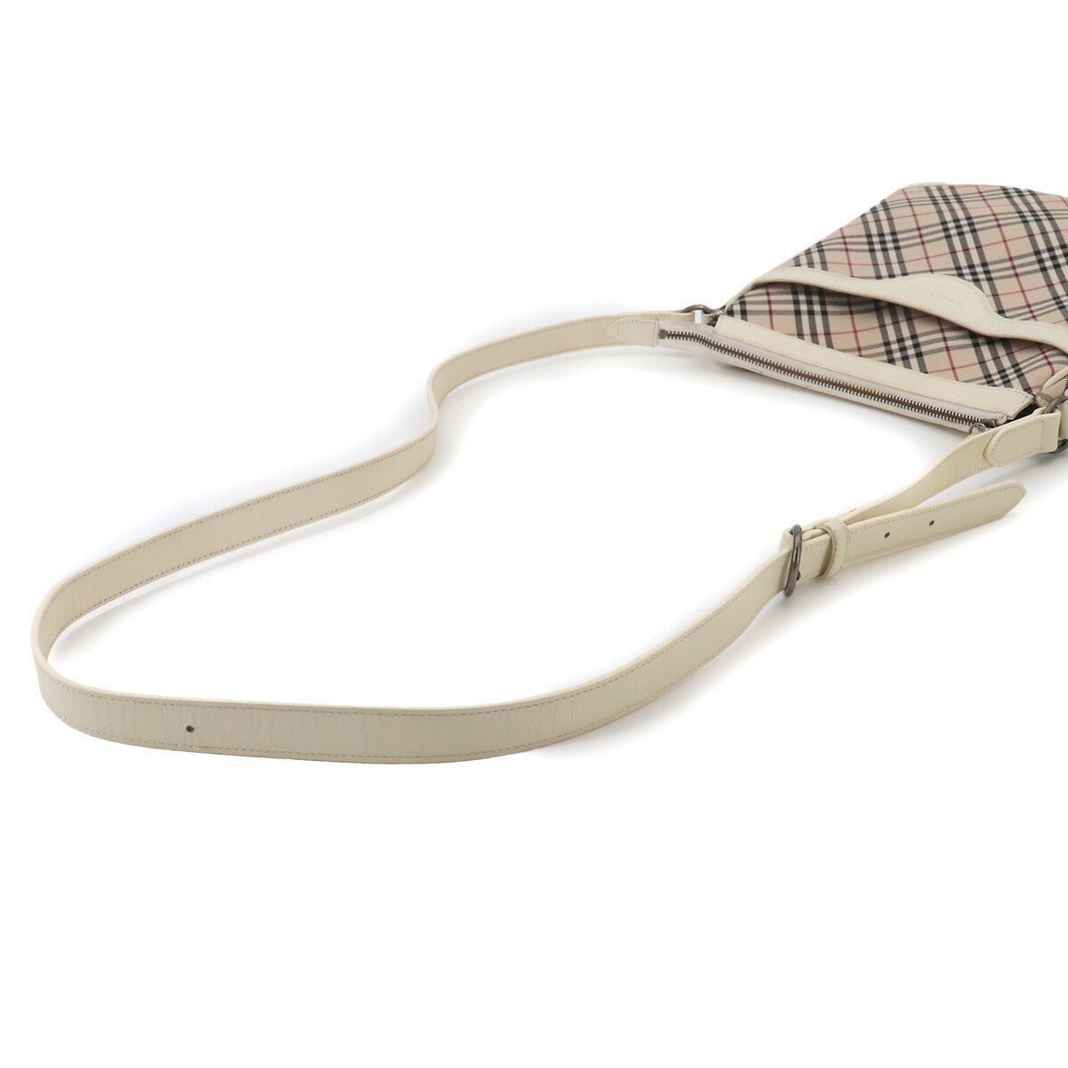 BURBERRY Plaid Shoulder Bag Canvas Leather Beige White Purse