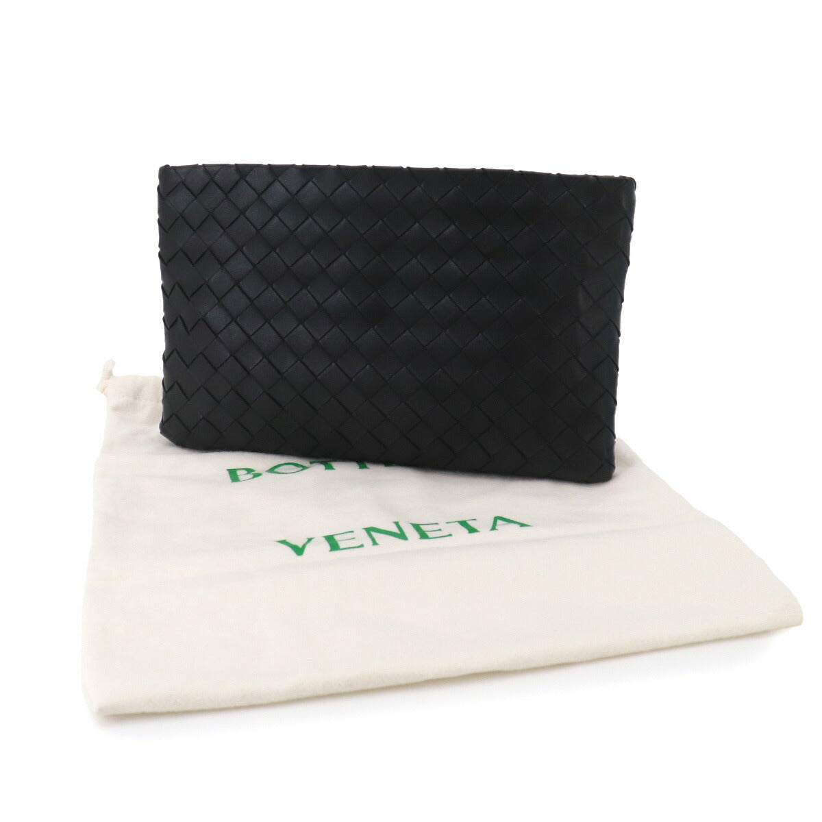 Intrecciato Clutch Second Bag Leather Black Purse