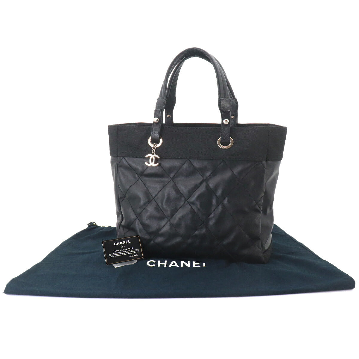 Paris Biarritz MM Tote Bag PVC Nylon Leather Black A34209