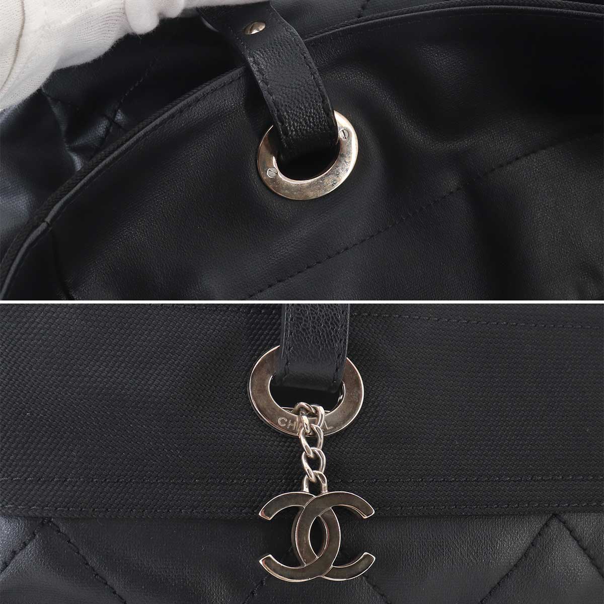Paris Biarritz MM Tote Bag PVC Nylon Leather Black A34209