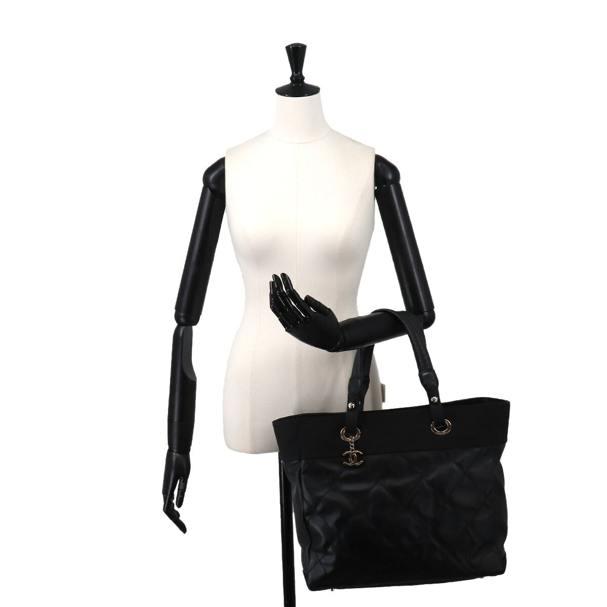Paris Biarritz MM Tote Bag PVC Nylon Leather Black A34209