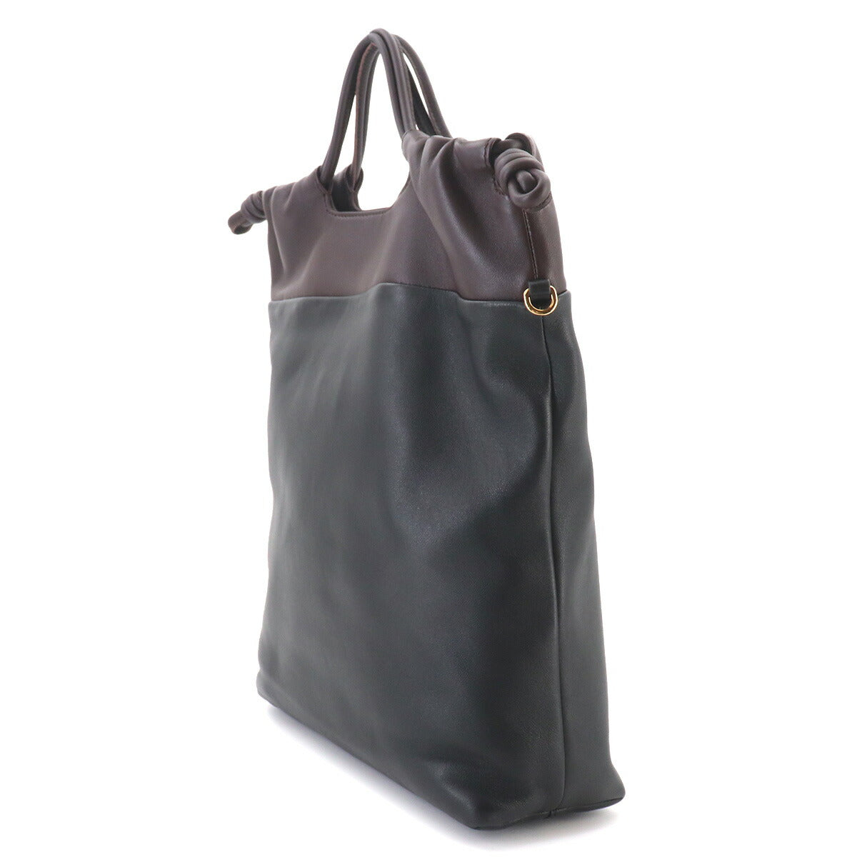 Flamenco Purse Tote Shoulder Bag Leather Black Dark Chestnut