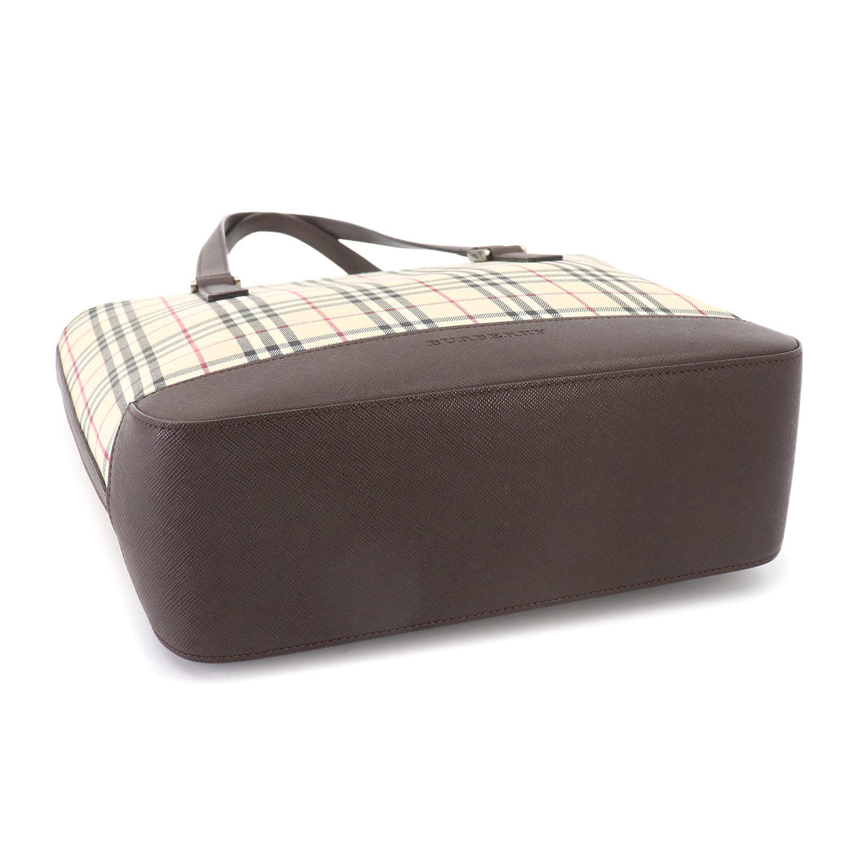 Plaid Hand Bag Canvas Leather Beige Brown Purse
