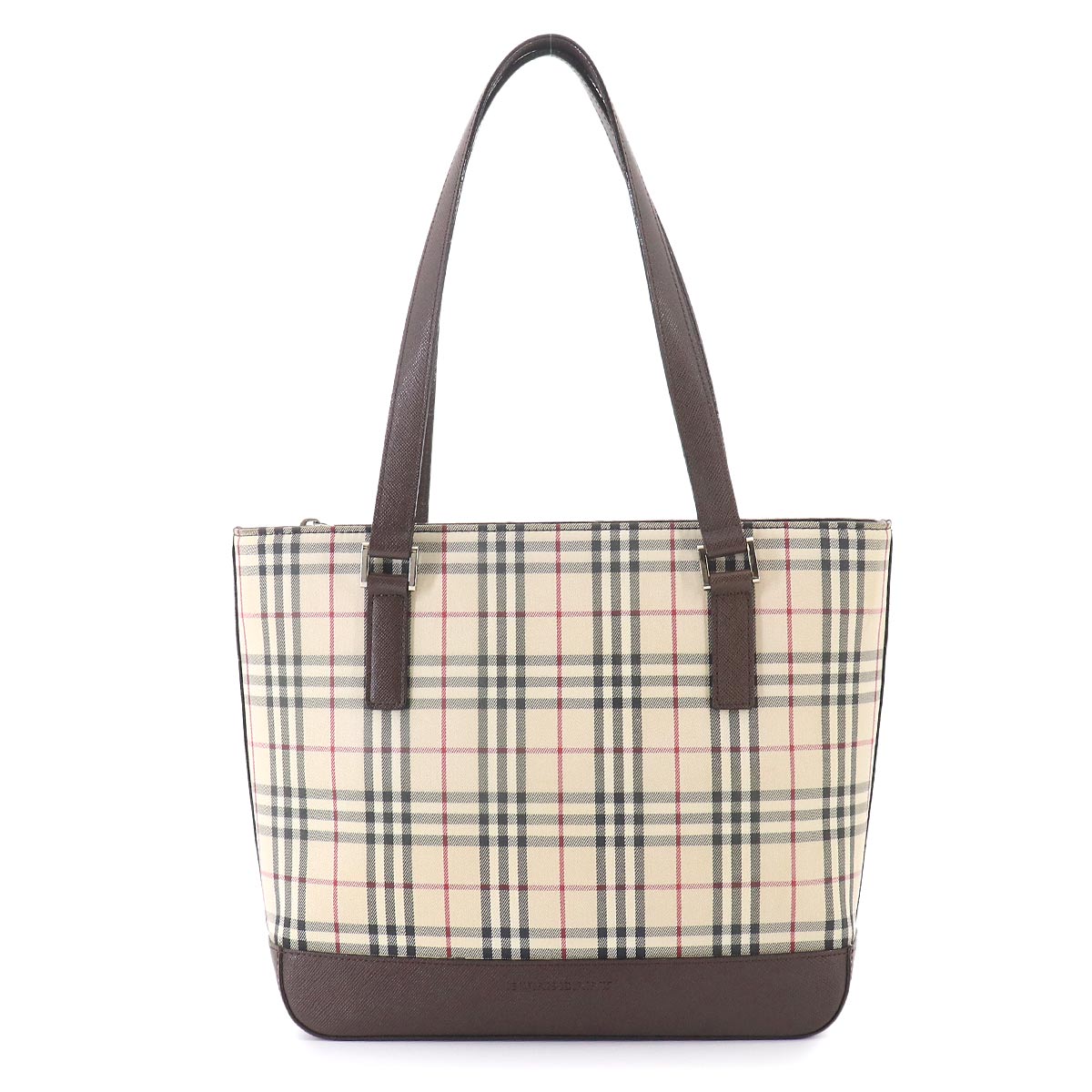 Plaid Hand Bag Canvas Leather Beige Brown Purse