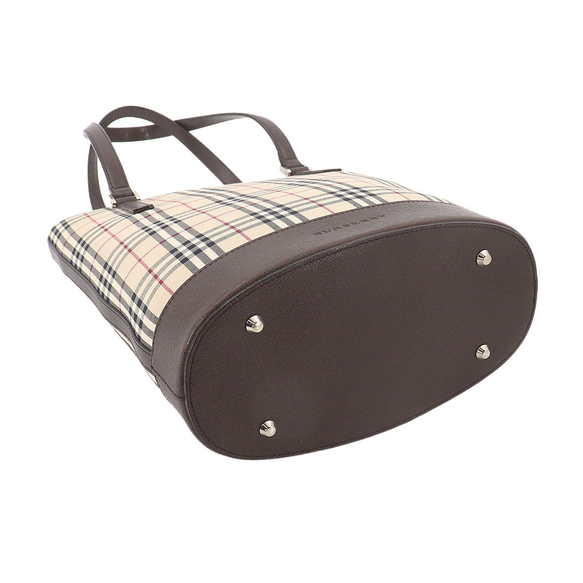 Plaid Tote Bag Canvas Leather Beige Brown Purse