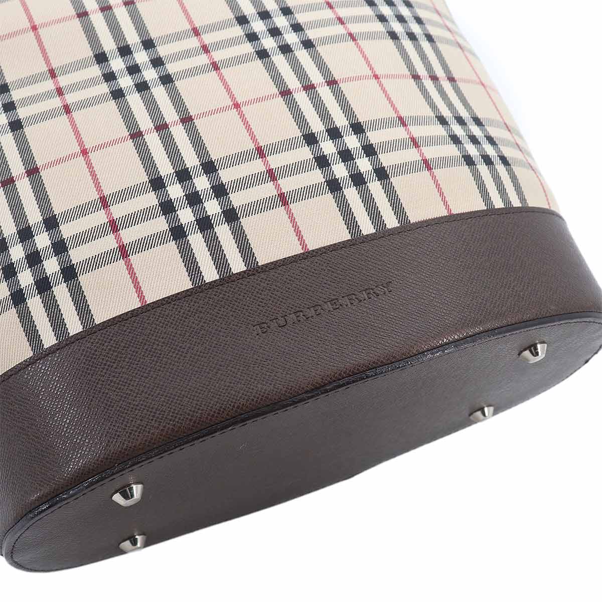 Plaid Tote Bag Canvas Leather Beige Brown Purse
