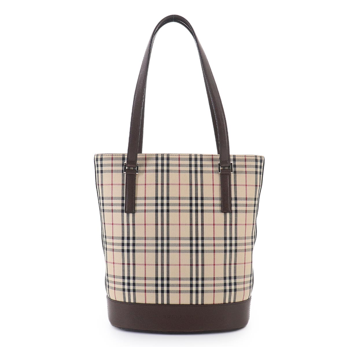 Plaid Tote Bag Canvas Leather Beige Brown Purse