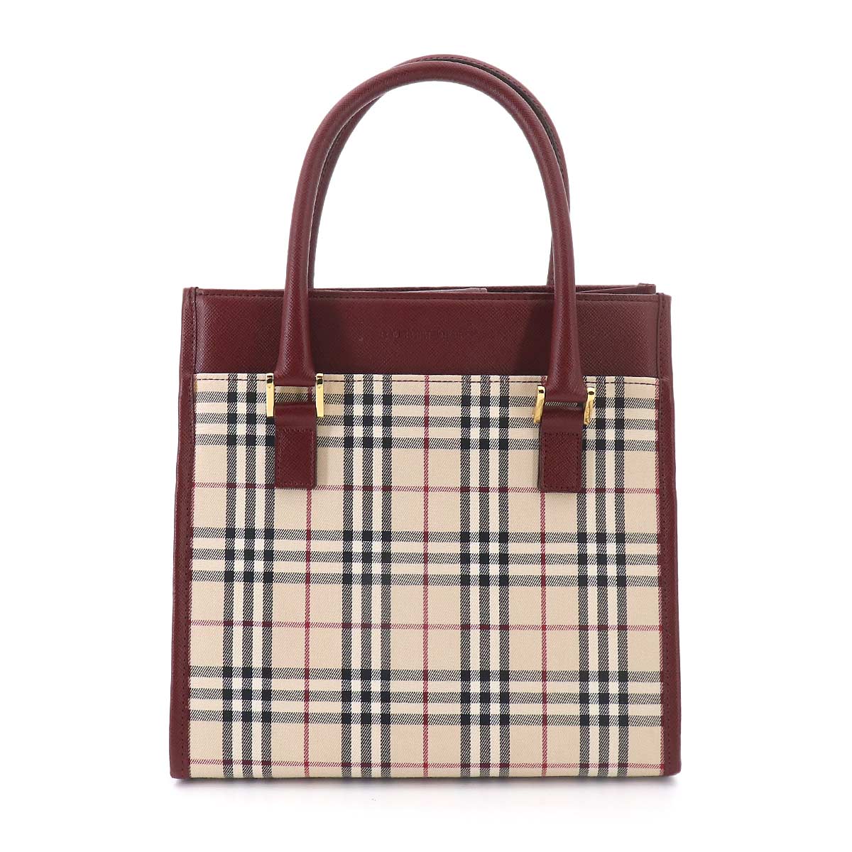 Plaid Hand Bag Canvas Leather Beige Bordeaux Purse