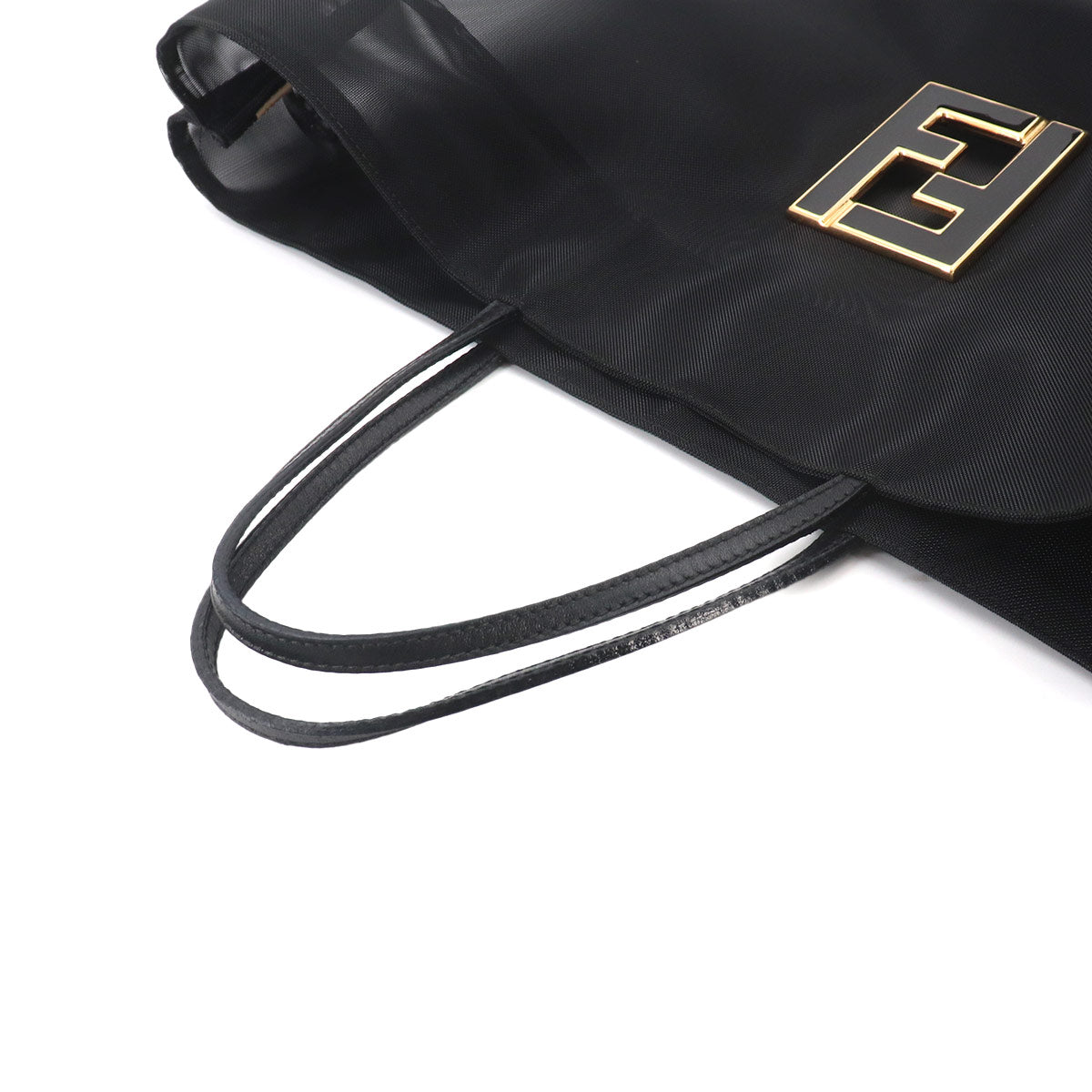 FF Tote Bag Nylon Mesh Leather Black Logos Purse