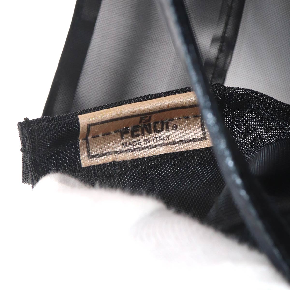 FF Tote Bag Nylon Mesh Leather Black Logos Purse